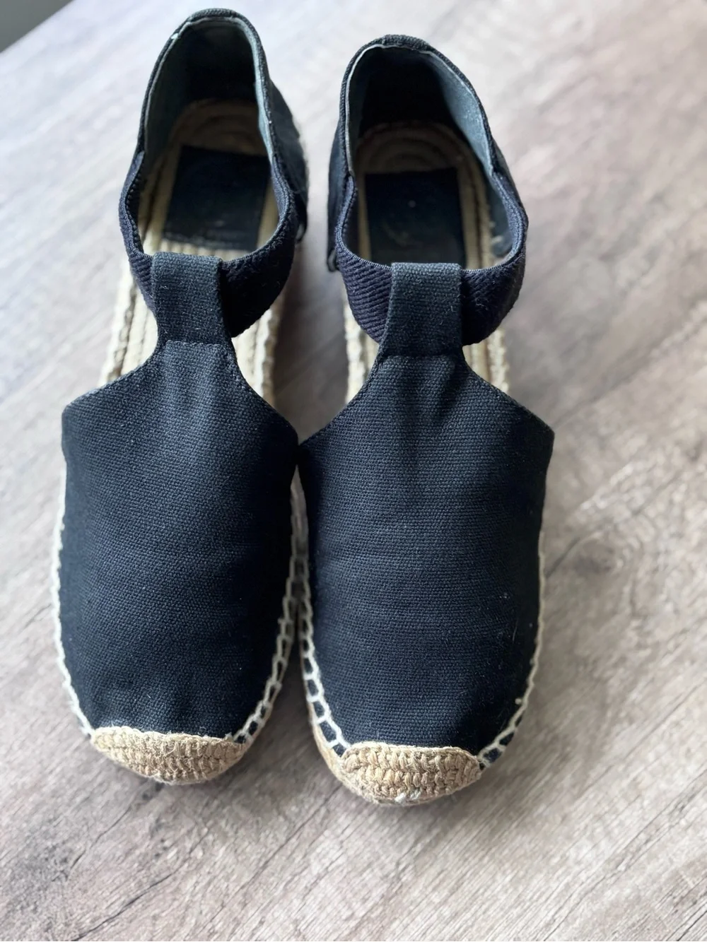Tory Burch Black Canvas Espadrille Flats with Natural Jute Trim